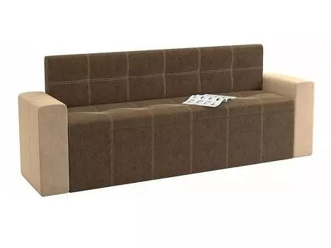Кухонный прямой диван Династия Велюр Коричневый/Бежевый