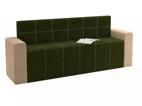 Кухонный прямой диван Династия Велюр Зеленый/Бежевый