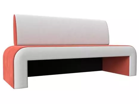 Кухонный прямой диван Кармен Микровельвет/Экокожа Коралловый/Белый