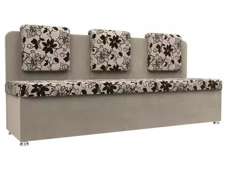 Кухонный прямой диван Маккон 3-х местный Рогожка/Микровельвет Цветы/Бежевый