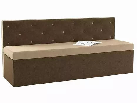 Кухонный прямой диван Салвадор Микровельвет Бежевый/Коричневый