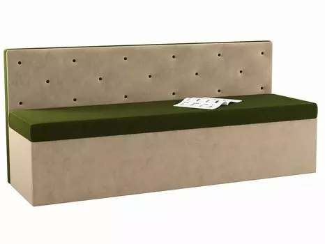Кухонный прямой диван Салвадор Микровельвет Бежевый\Зеленый