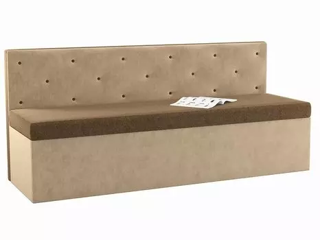 Кухонный прямой диван Салвадор Микровельвет Коричневый/Бежевый