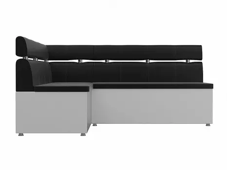 Диван кухонный угловой Классик левый Экокожа Черный Белый