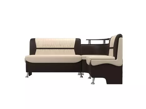 Кухонный угловой диван Сидней Экокожа Бежевый/Коричневый правый