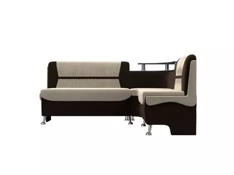 Кухонный угловой диван Сидней Микровельвет Бежевый/Коричневый правый