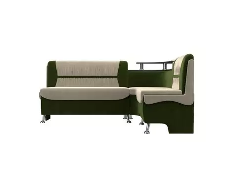 Кухонный угловой диван Сидней Микровельвет Бежевый/Зелёный правый