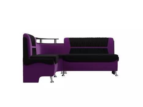 Кухонный угловой диван Сидней Микровельвет Чёрный/Фиолетовый левый