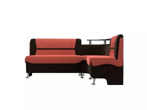 Кухонный угловой диван Сидней Микровельвет Коралловый/Коричневый правый