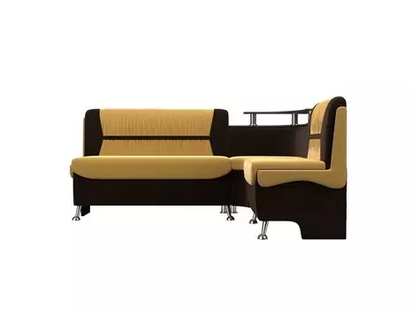 Кухонный угловой диван Сидней Микровельвет Жёлтый/Коричневый правый