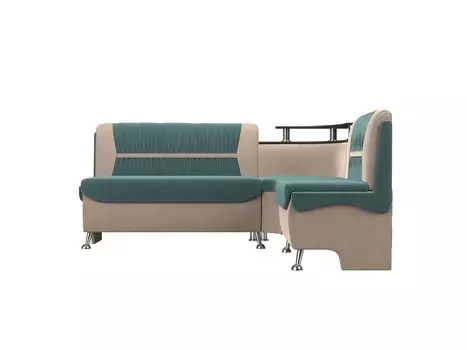 Кухонный угловой диван Сидней Велюр Бирюза/Бежевый правый