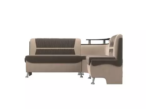 Кухонный угловой диван Сидней Велюр Коричневый/Бежевый правый