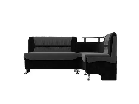 Кухонный угловой диван Сидней Велюр Серый/Чёрный правый