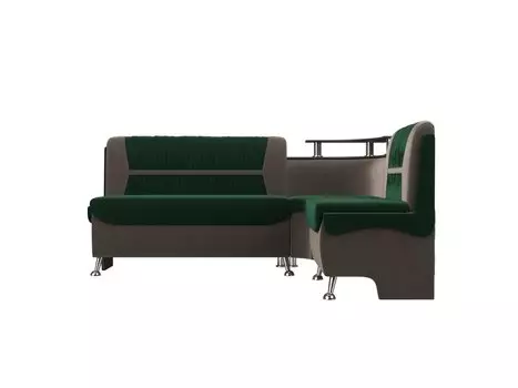 Кухонный угловой диван Сидней Велюр Зелёный/Бежевый правый