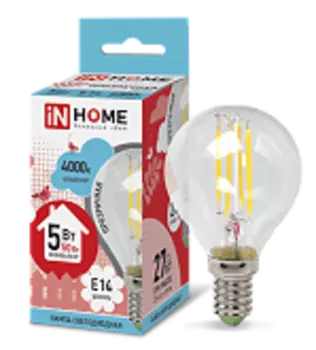 Лампа светодиодная LED-ШАР-deco 5Вт 230В Е14 4000К 450Лм прозрачная IN HOME