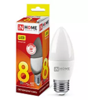 Лампа светодиодная LED-СВЕЧА-VC 8Вт 230В Е27 3000К 720Лм IN HOME
