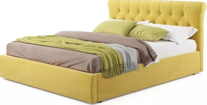 Мягкая кровать Ameli 1600 желтая с подъемным механизмом