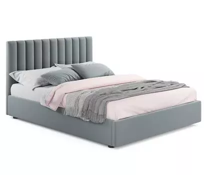 Мягкая кровать Olivia 1600 серая с ортопедическим основанием