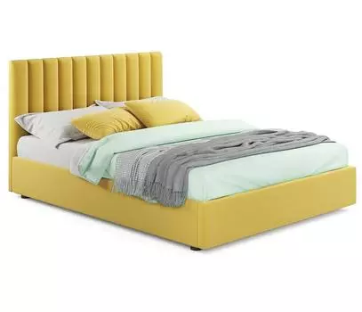 Мягкая кровать Olivia 1600 желтая с ортопедическим основанием
