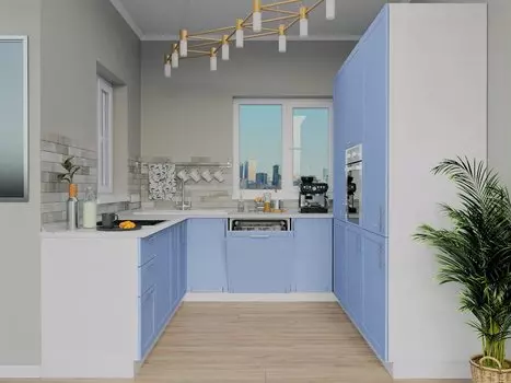 П-образная кухня Сканди-08 Sky Wood/Белый