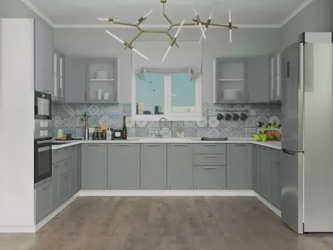 П-образная кухня Сканди-09 Grey Softwood/Белый