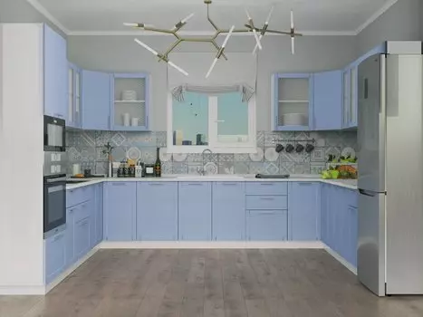 П-образная кухня Сканди-09 Sky Wood/Белый