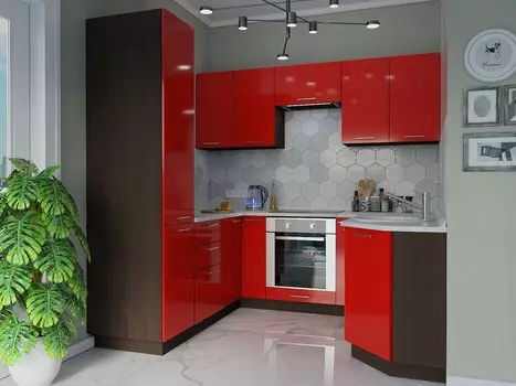 П-образная кухня Валерия-М-07 Гранатовый металлик/Венге