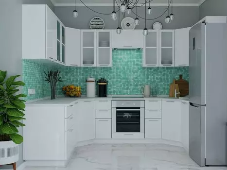 П-образная кухня Валерия-М-08 Белый глянец/Белый