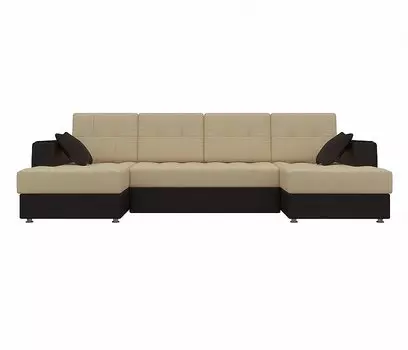 Диван п-образный Амир Экокожа Бежевый Коричневый