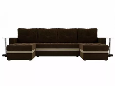 П-образный диван Атланта со столом Микровельвет Коричневый/Бежевый