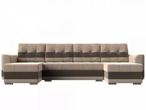 Диван п-образный Честер Велюр Бежевый Коричневый