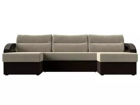 Диван п-образный Форсайт Микровельвет Бежевый Коричневый