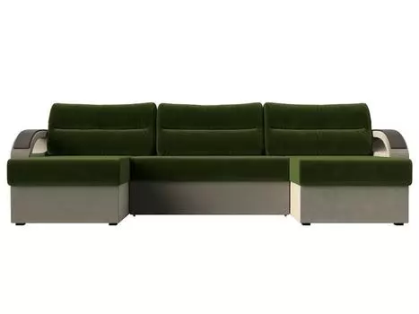 Диван п-образный Форсайт Микровельвет Зеленый Бежевый