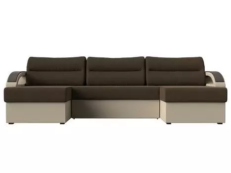 П-образный диван Форсайт Рогожка Коричневый\Бежевый