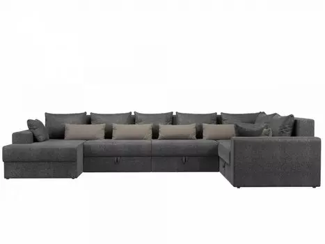 П-образный диван Мэдисон Рогожка Серый с серыми и бежевыми подушками