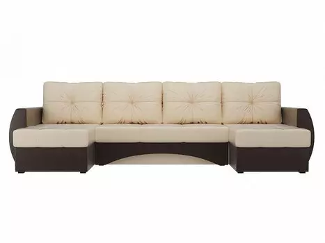 Диван п-образный Сатурн Экокожа Бежевый Коричневый