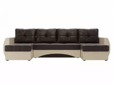 Диван п-образный Сатурн Экокожа Коричневый Бежевый