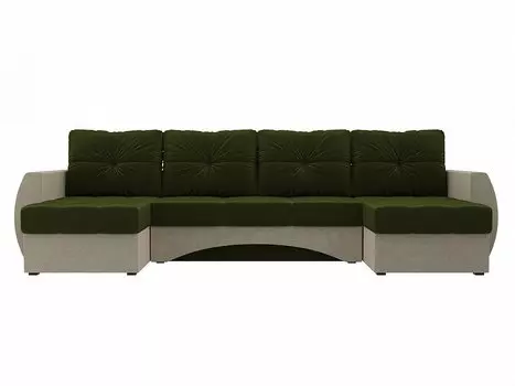 Диван п-образный Сатурн Микровельвет Зеленый Бежевый