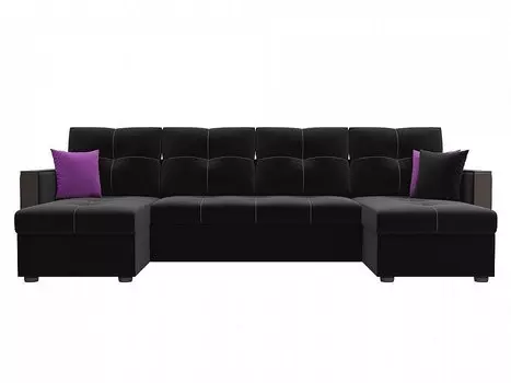 П-образный диван Валенсия Микровельвет Черный