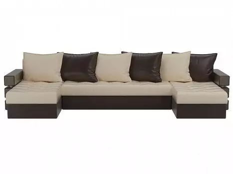 Диван п-образный Венеция Экокожа Бежевый Коричневый