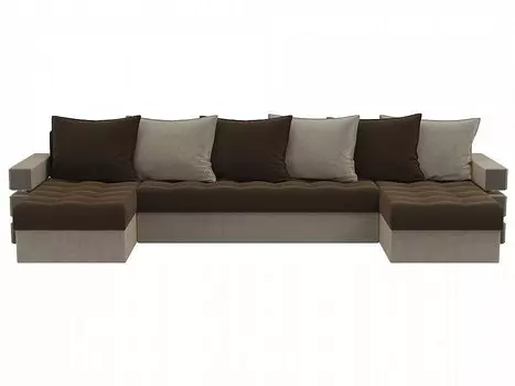 Диван п-образный Венеция Микровельвет Коричневый Бежевый