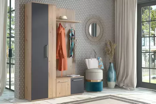 Прихожая Итон Черный графит/Дуб дикий/Дуб дикий 1400*2092*383