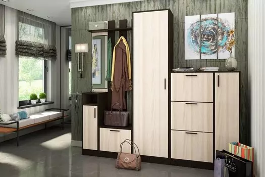 Прихожая Лофт-5S Ясень шимо светлый/Венге