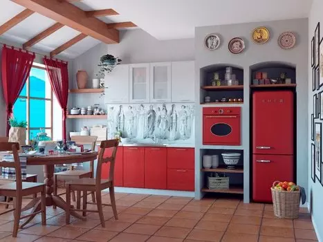 Прямая кухня Греция-01 Белый металлик/ Гранатовый металлик