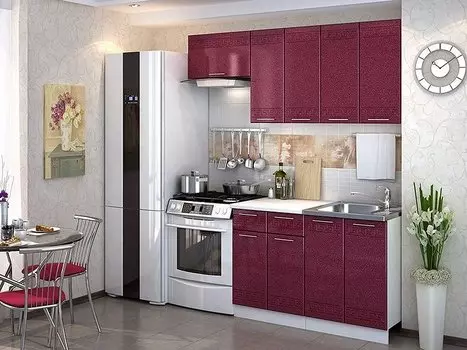 Прямая кухня Греция-06 Гранатовый металлик