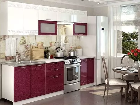 Прямая кухня Греция-07 Белый металлик/ Гранатовый металлик