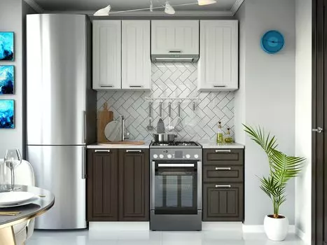 Прямая кухня Прага-07 Венге Премиум/ Белый ( столешница 27мм, Антарес)