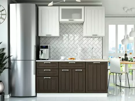 Прямая кухня Прага-08 Венге Премиум/ Белый ( столешница 27мм, Антарес)