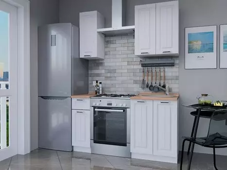 Прямая кухня Прага-21 Белое дерево Белый 2132х1500х600