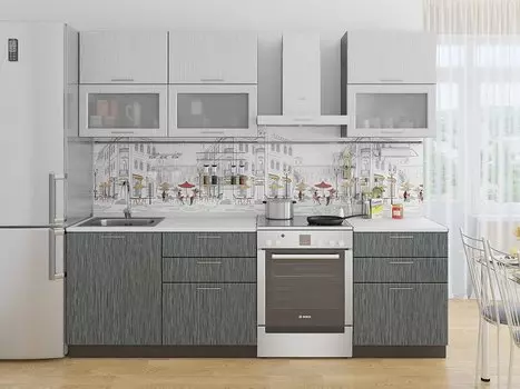 Прямая кухня Валерия-М-01 Серый металлик дождь светлый/Черный металлик дождь